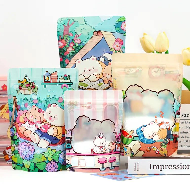 卡通自立拉链包装袋坚果饼干袋食品密封袋烘焙零食礼品透明袋子