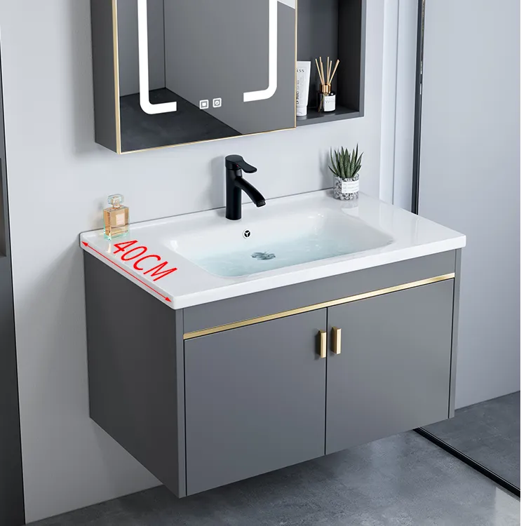 40cm宽太空铝浴室柜轻奢时尚超大简约简约陶瓷一体迷你多层耐用