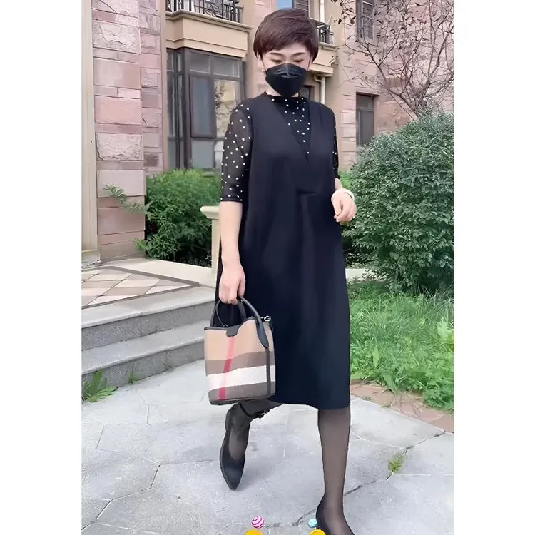 省钱风2025春季新款时尚气质无袖显瘦中长款V领马甲宽松连衣裙女