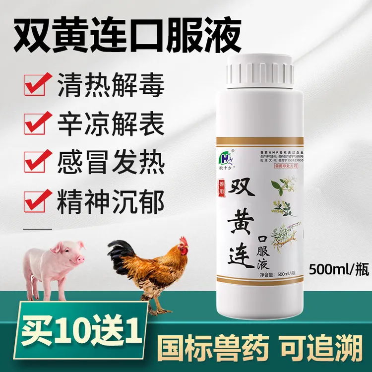 双黄连兽用口服液感冒清热解毒驱虫鸡药猪牛羊抗病毒中药国标兽药