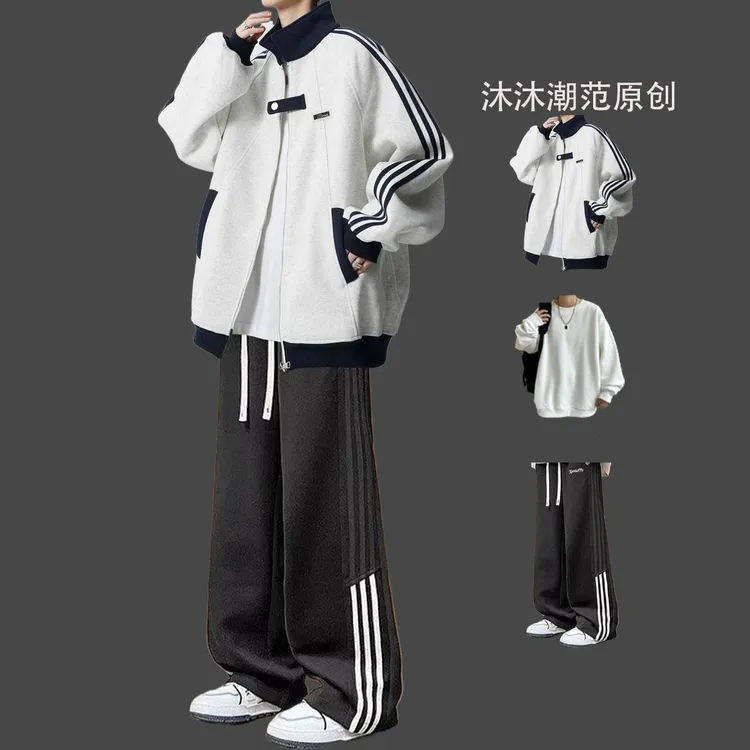 开衫卫衣套装潮牌春秋运动青少年高街夹克外套男装三件套穿搭一套