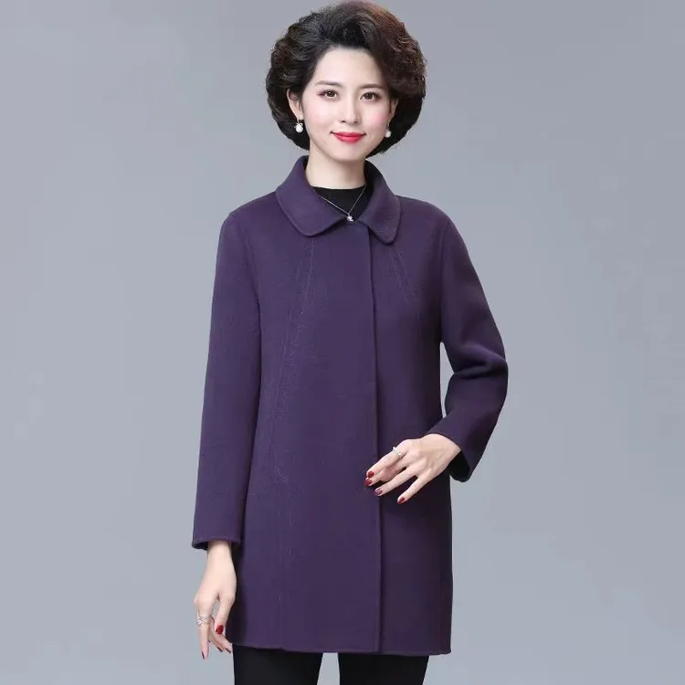 双面呢妈妈装毛呢羊毛休闲洋气时尚气质中长款秋季外套中老年秋冬