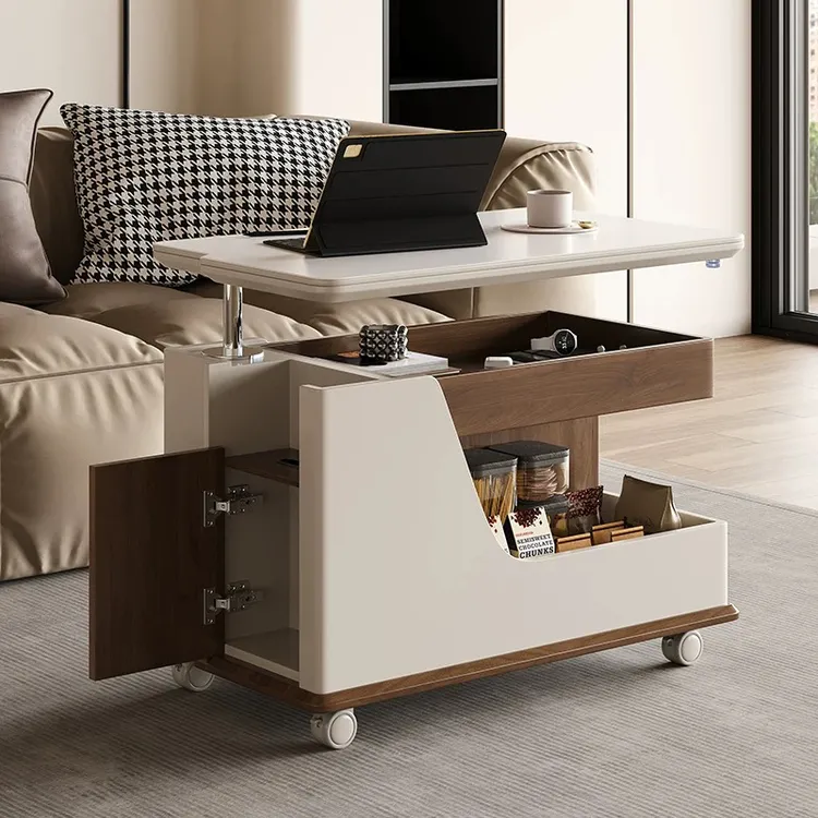 实木中古风可移动沙发边几带轮推车茶几小户型客厅升降高档家用