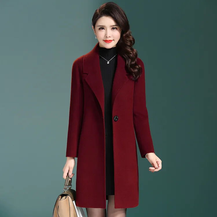 双面绵羊毛大衣女2025年秋冬新款修身气质中长款中年洋气毛呢外套