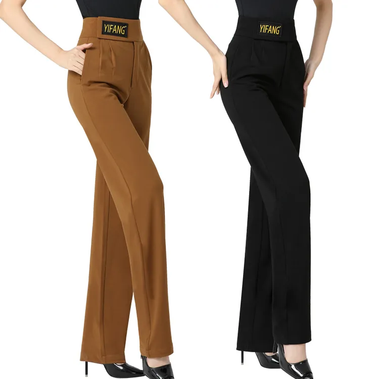 新款顺垂修身拉丁舞裤国标交谊练功阔腿长裤摩登舞蹈女裤夏直筒裤