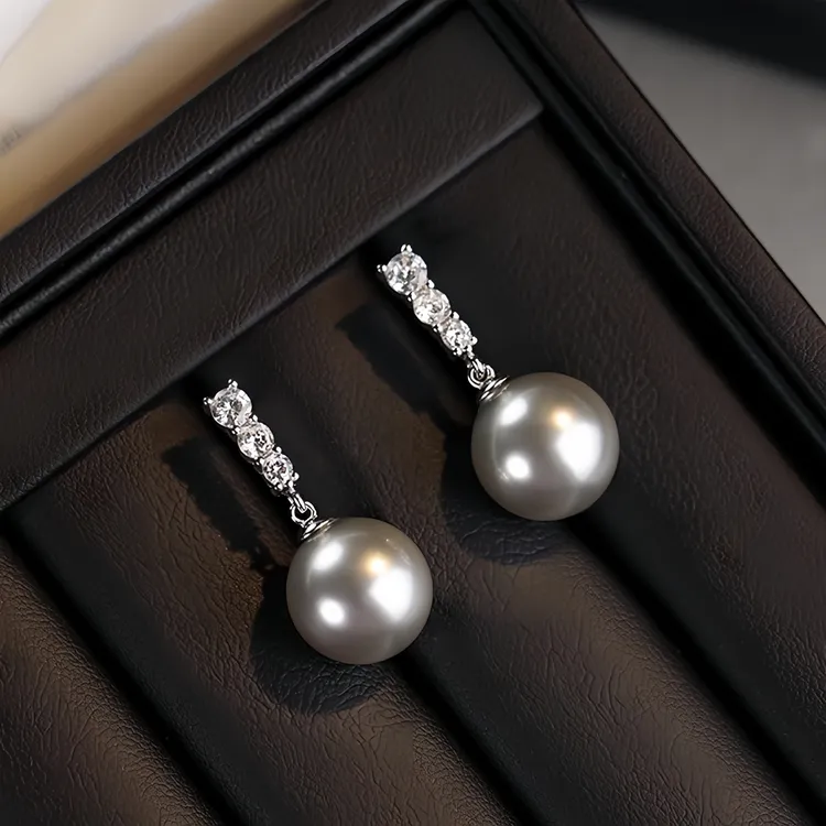 925银耳饰 麻灰珍珠耳环女轻奢高级感小灯泡耳钉女法式秋冬火爆款