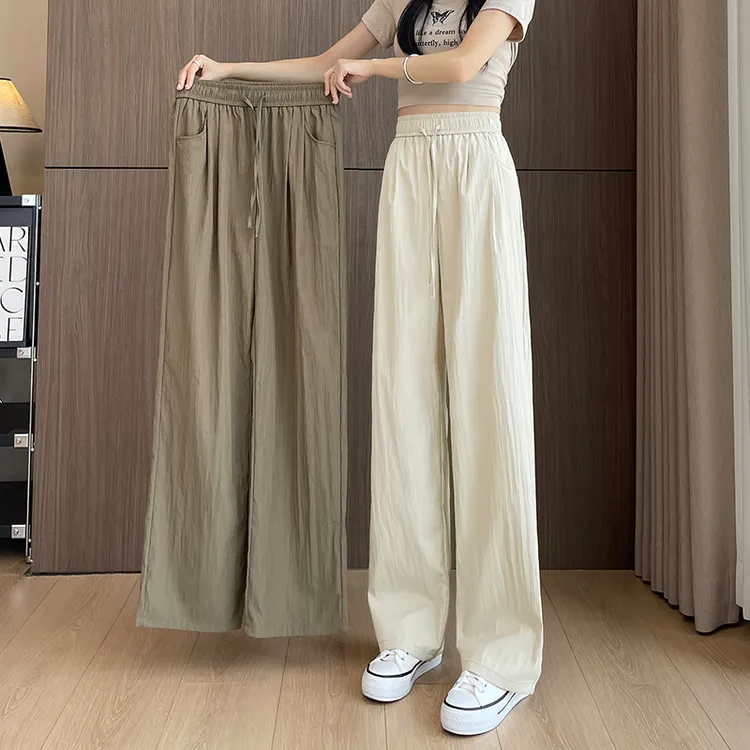 冰丝薄款棉麻裤子女夏季窄版休闲直筒阔腿裤小个子高腰垂感山本裤