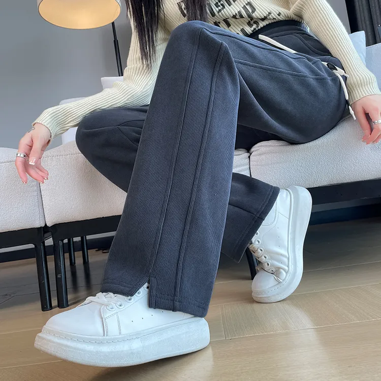 雪尼尔阔腿裤女春秋冬2025新款高腰垂感休闲灯芯绒加绒条绒直筒裤