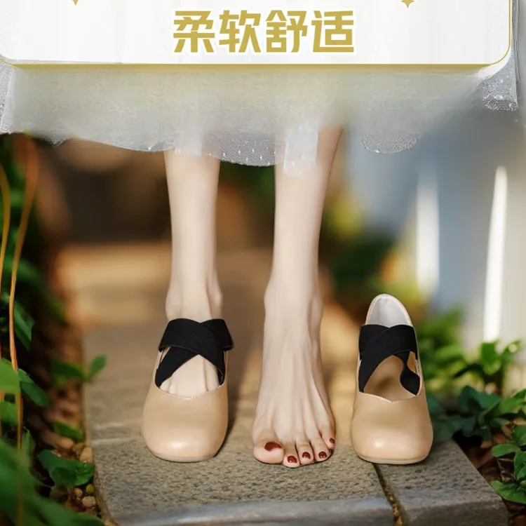 5CM内增高芭蕾舞鞋女2024新款柔软单鞋外穿复古交叉松紧带玛丽珍