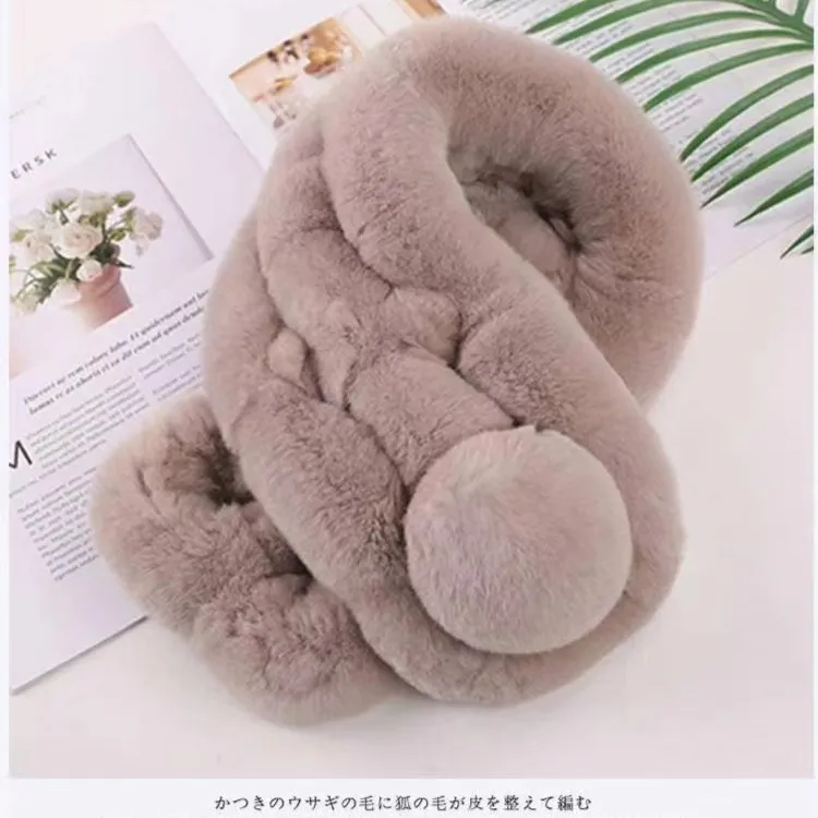 真獭兔毛围巾围脖冬季保暖男女百搭三管大球皮草围脖脖套加厚保暖