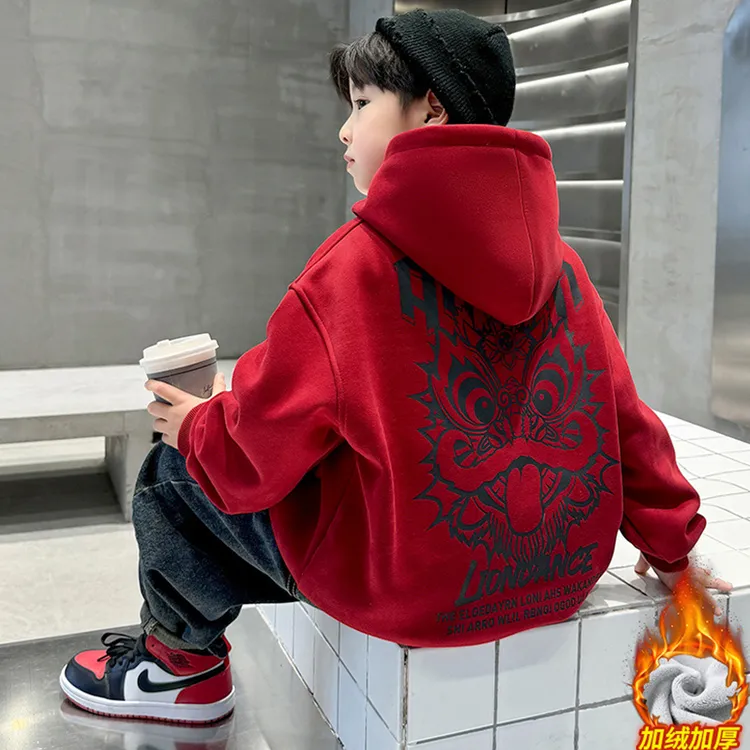 男童冬装卫衣加绒加厚2025新款儿童新年童装洋气过年拜年服本命年