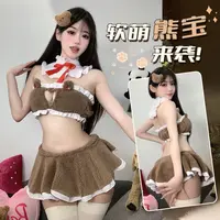 性感睡衣女款爆款2024新款可爱小熊高级感内衣绒面花边抹胸睡裙女