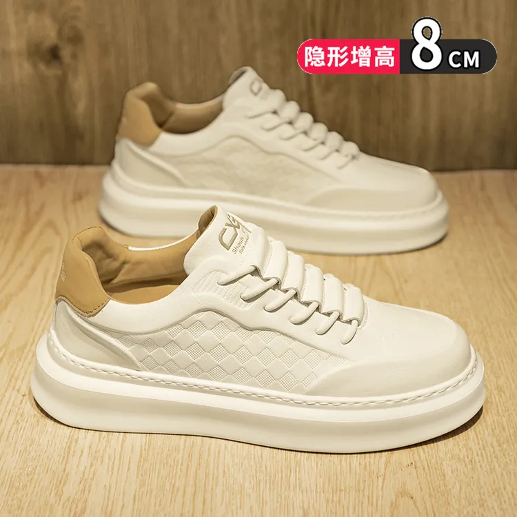 春季内增高男鞋10cm男士高级感隐形透气厚底板鞋休闲运动小白鞋男