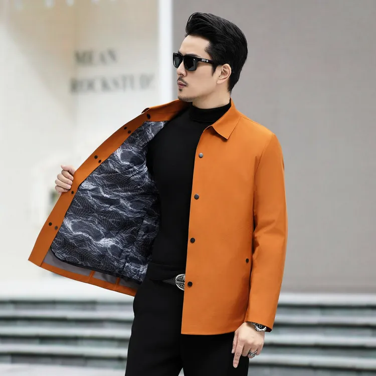 春秋加绒无痕新款男士商务翻领夹克加厚保暖休闲时尚百休闲男中年