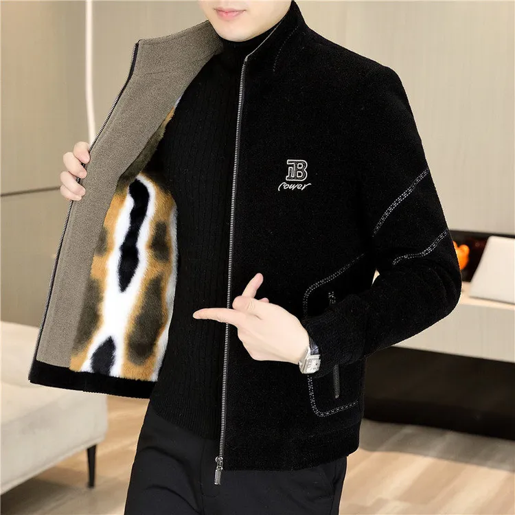 秋冬季2024新款夹克男立领休闲加绒成熟风短款毛呢大衣