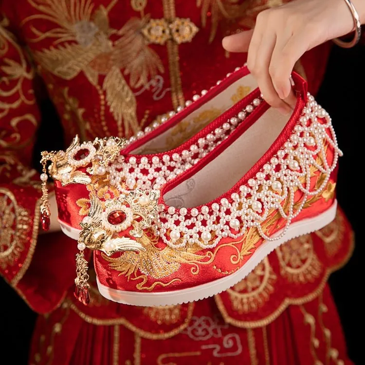 萧韶凤凰秀禾结婚明制绣花鞋内增高新中式汉服婚鞋新娘鞋红鞋婚礼
