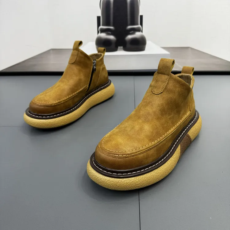 靴子男2024新款切尔西靴男款皮面高帮板鞋擦拉链皮面厚底短靴