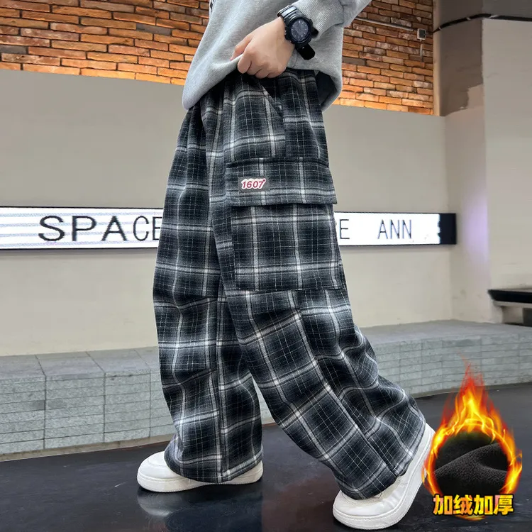 儿童装男童冬季一体加绒裤子2024新款大童秋冬款男孩加厚休闲卫裤