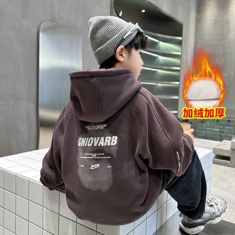 儿童装男童冬装加绒连帽卫衣2025新款大童秋冬款男孩冬季加厚上衣
