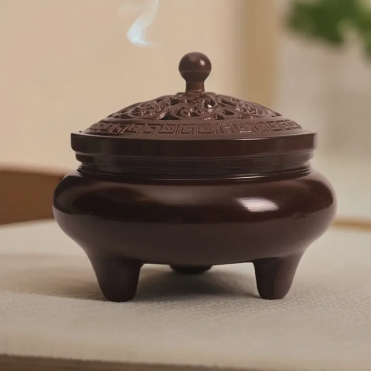 三足红铜香炉，香薰，香薰炉