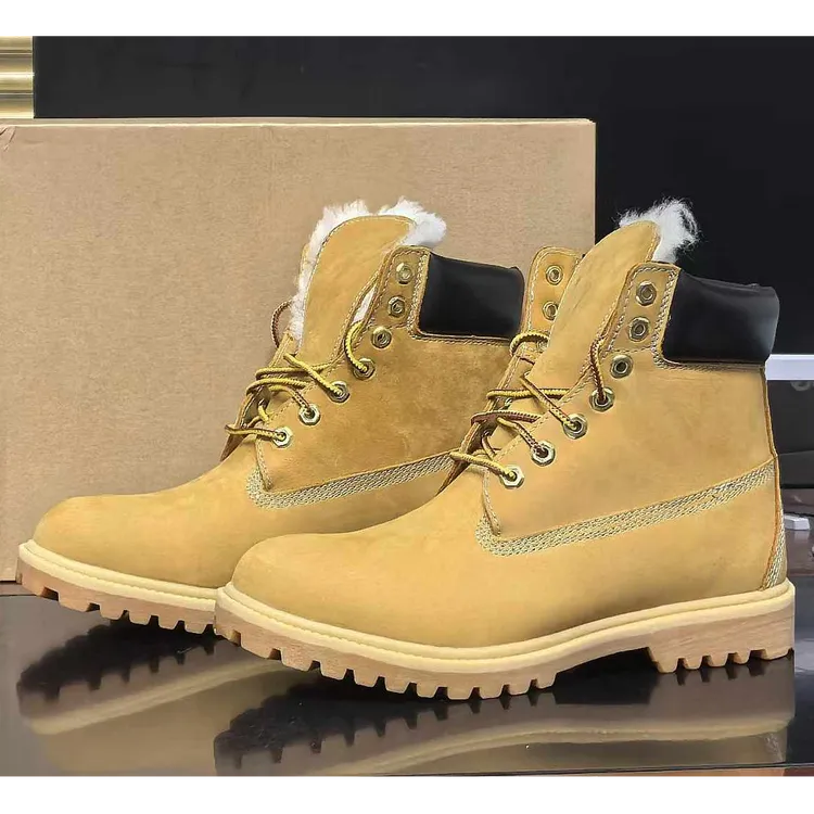 BS冬季新款男士超经典高帮大黄靴防水头层牛皮真羊毛内里时尚休闲