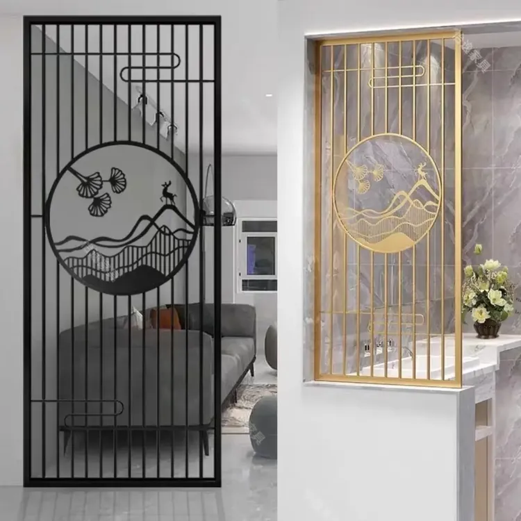 现代风格金属隔断简约线条设计带圆形展示架和柔