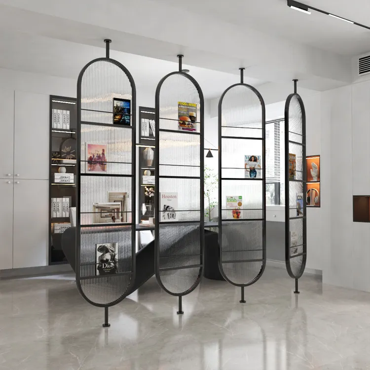 轻奢入户玻璃隔断进门客厅餐厅沙发边办公室玄关现代简约书架屏风