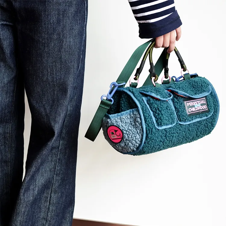 housedesign原创小众毛毛包手提单肩斜挎包复古时尚毛绒波士顿包