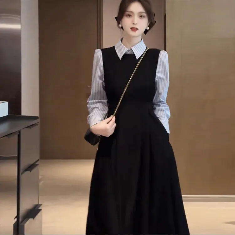 【现货速发】秋季穿搭一套装女2025新款法式轻熟御姐衬衫背心连衣裙
