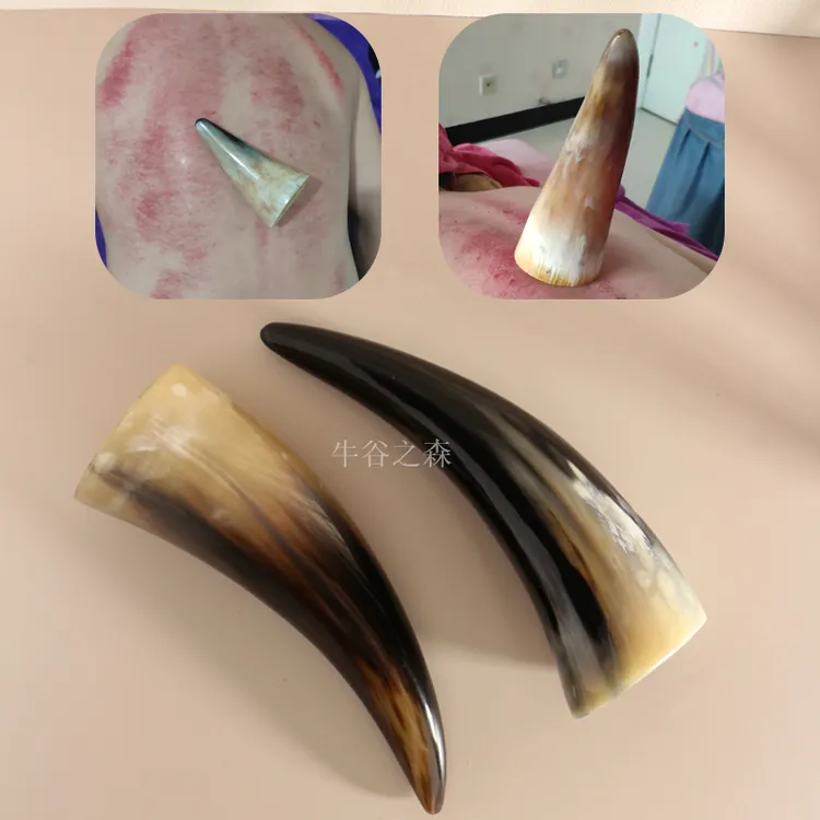 一个装白牦牛角直立筒按摩棒拨筋棒牛角筒摆件空心长15-20厘米