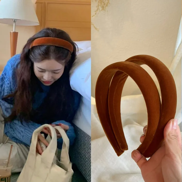 韩版美拉德丝绒显白熟南瓜色发箍秋冬温柔慵懒氛围外出高颅顶头箍