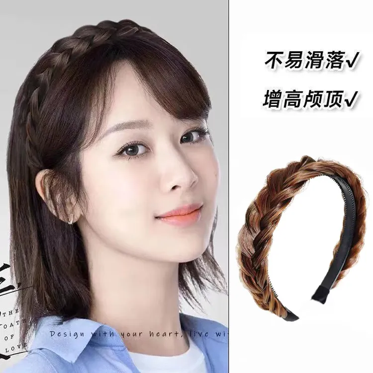 加宽鱼骨辫子发箍带齿防滑发卡压发头箍减龄假发麻花可爱头饰手工