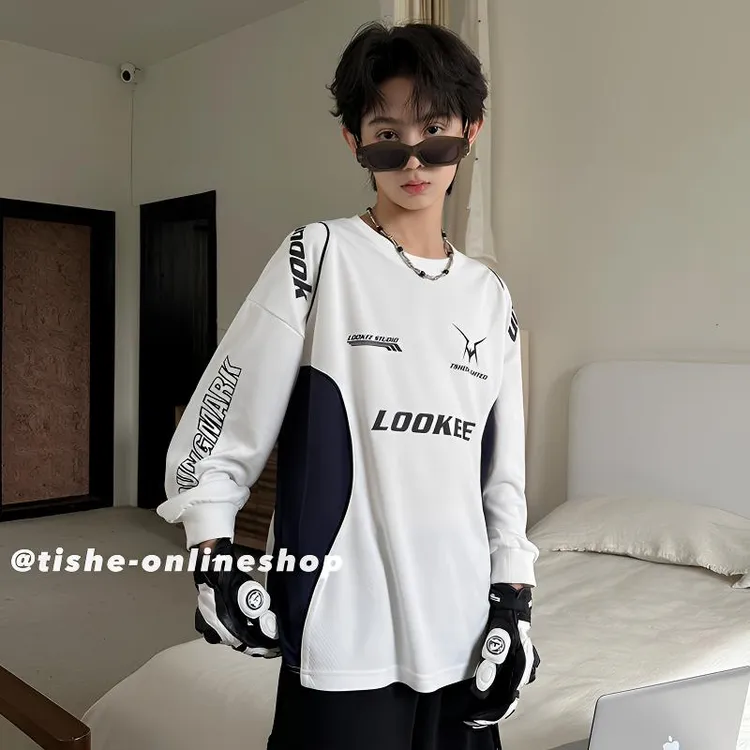 男童长袖T恤春秋款2025新款中大童宽松休闲上衣青少年户外骑行服8