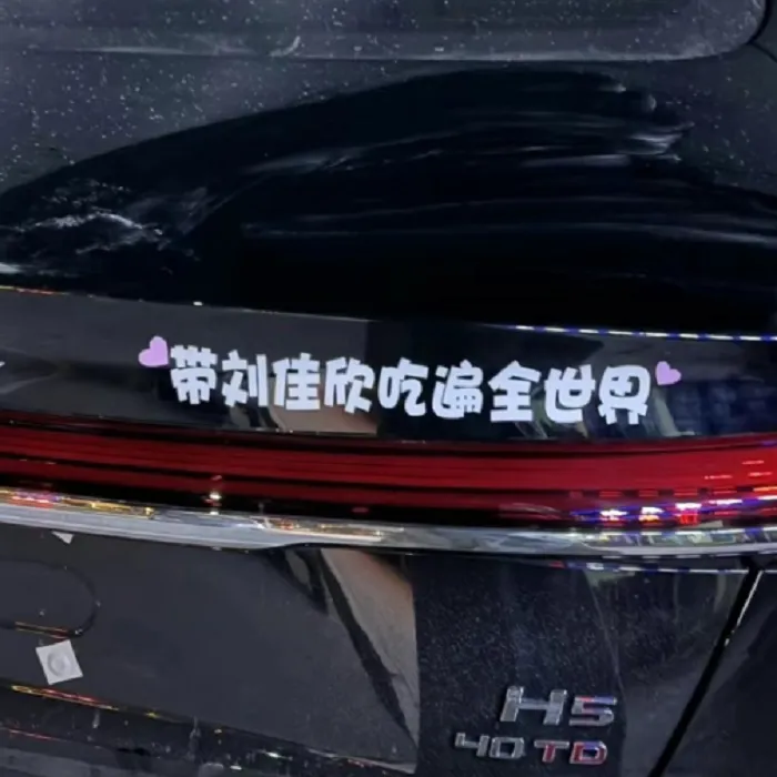 带刘佳欣吃遍全世界下单定制汽车白色后挡风玻璃文字电动车贴定制