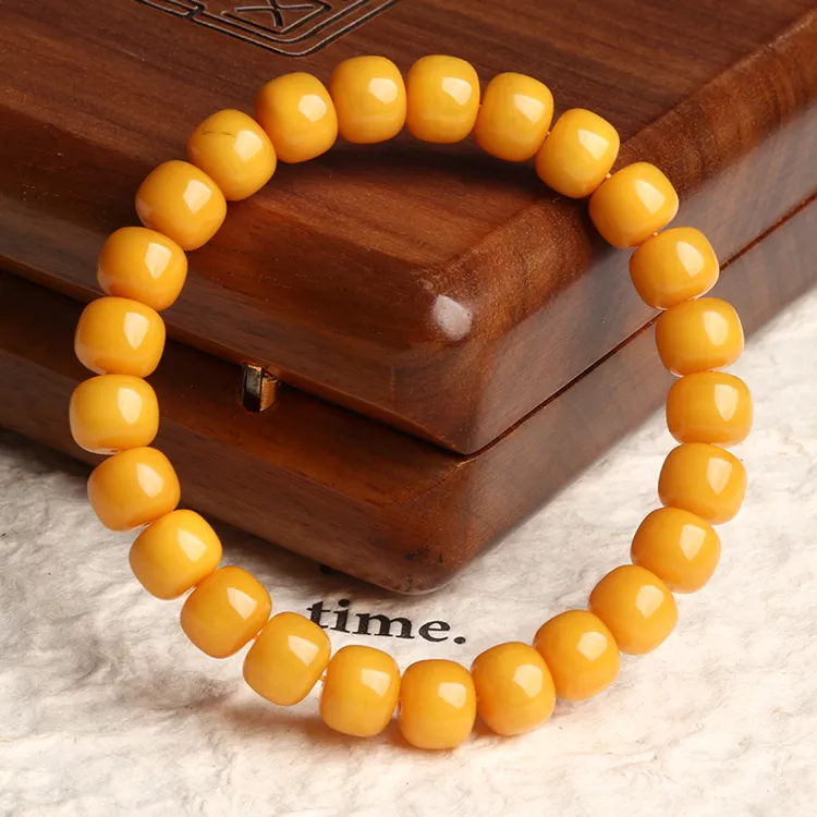 欧说珠宝苹果珠满蜜暴力鸡油黄蜜蜡大气蜡质浓郁招财鉴别手链手串