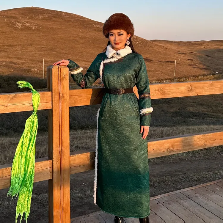 Adiya brand秋冬蒙古袍保暖长棉衣民族风棉袄D1棉服大衣外套