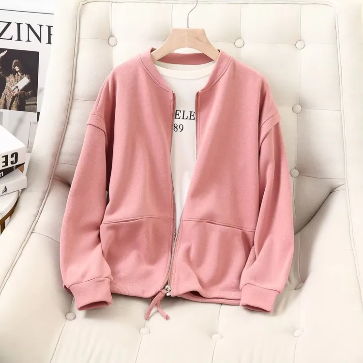 棒球服卫衣外套女2025春秋新款胖mm大码宽松百搭韩版休闲圆领开衫