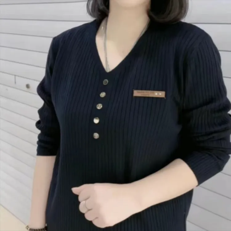 春秋小香风针织衫上衣女大码胖mm微胖长袖v领内搭打底衫秋冬毛衣