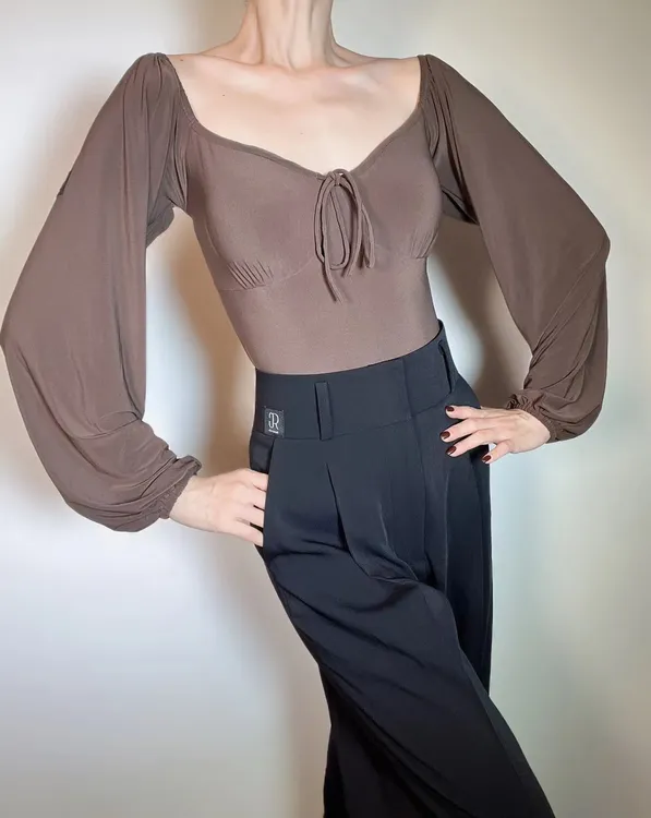 GR1099美拉德咖色长袖连体上衣