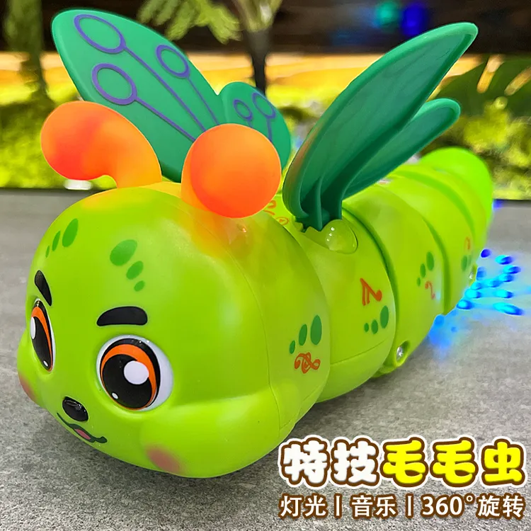 儿童电动特技毛毛虫会唱歌旋转婴儿音乐灯光1岁3男女孩4宝宝玩具2