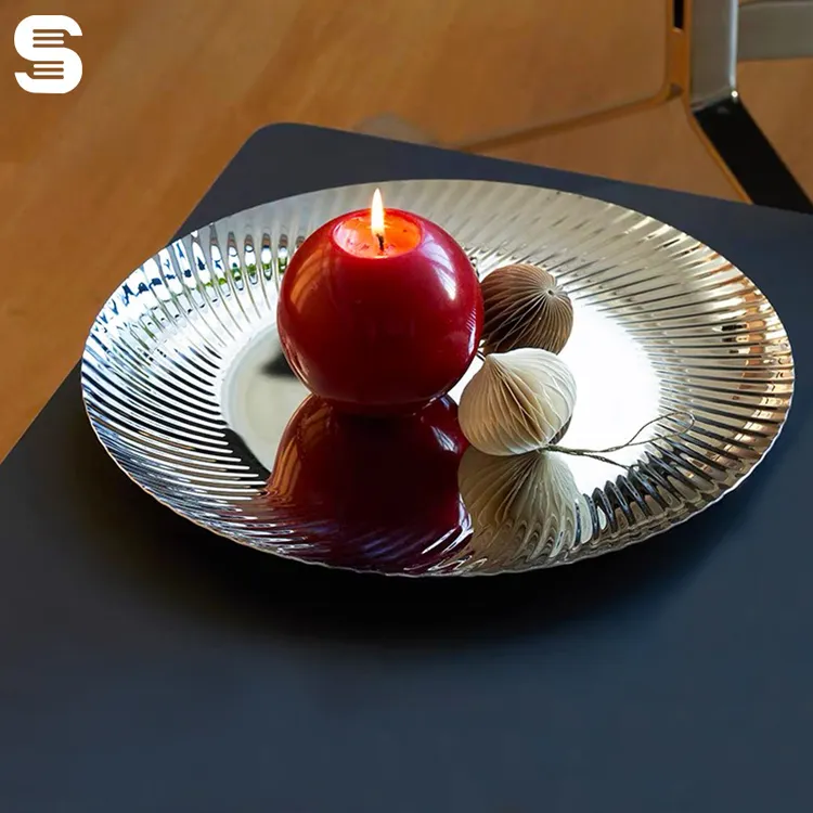 304不锈钢果盘圆盘金属银色圆形托盘摆件饰品水果盘糖果子点心盘