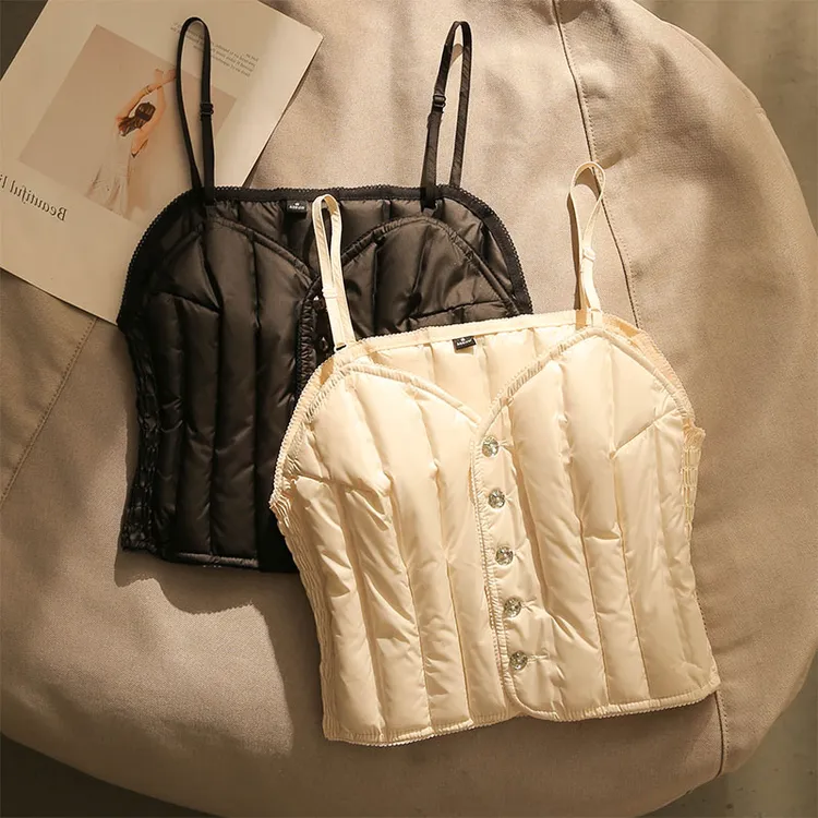 秋冬羽绒马甲吊带背心女外搭叠穿毛衣白鸭绒外套修身显瘦打底马夹