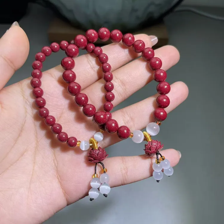 含辰砂工艺品朱砂紫金砂莲花猫眼石手串