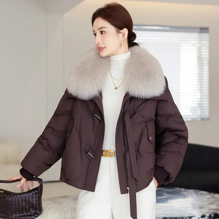 保暖羽绒服短款2025冬季新款可拆卸毛领狐狸毛皮草外套女款鸭绒服