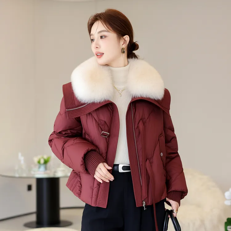 保暖羽绒服2025新款皮草仿狐狸毛领可拆卸白鸭绒羽绒服外套女冬装