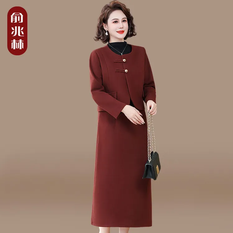 喜婆婆婚宴装妈妈秋装连衣裙中老年气质小香风外套春秋季两件套女