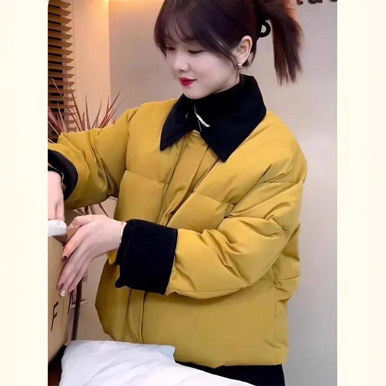 撞色拼色棉衣外套女2025冬季新款时尚设计感短款显瘦加厚保暖棉服