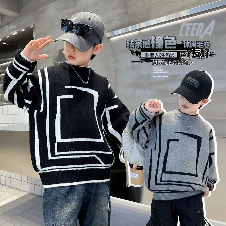 男童超好看毛衣秋冬款2024新款儿童针织衫冬季中大童打底上衣加厚