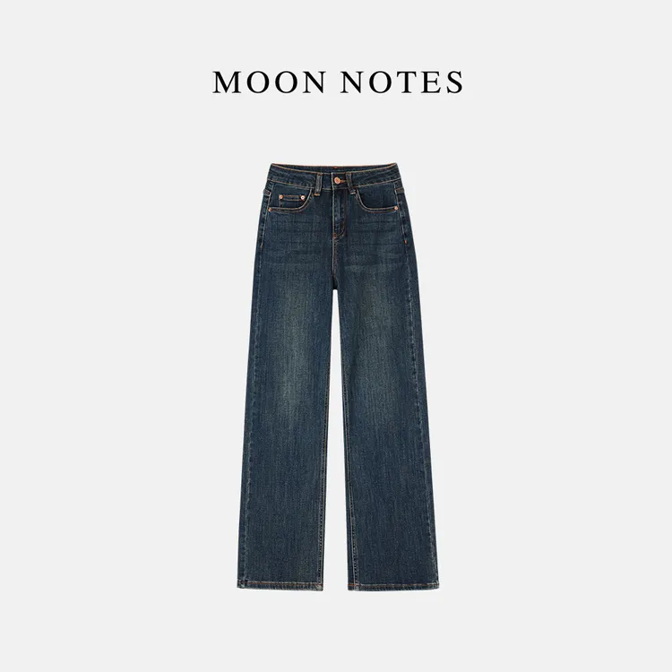 MOON NOTES/月亮音符24秋季新款高腰牛仔裤女宽松修身显瘦阔腿裤