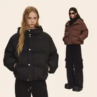 CLIMAX VISION十字花皮标刺绣防泼水连帽面包羽绒服女保暖外套